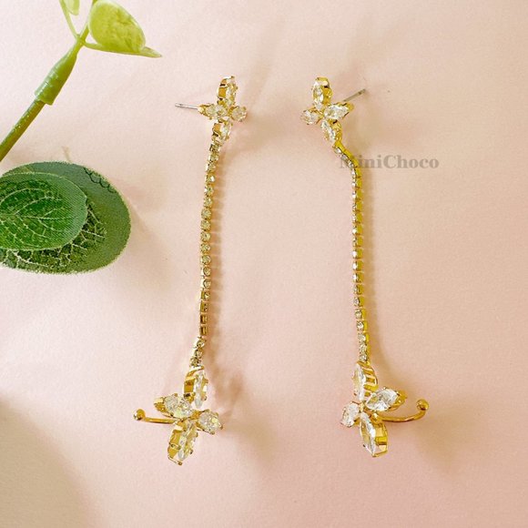 Cubic Zirconia Flower Cuff Earrings - Picture 6 of 9